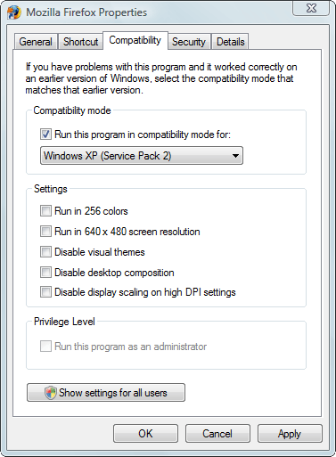 Vista Compatibility Mode